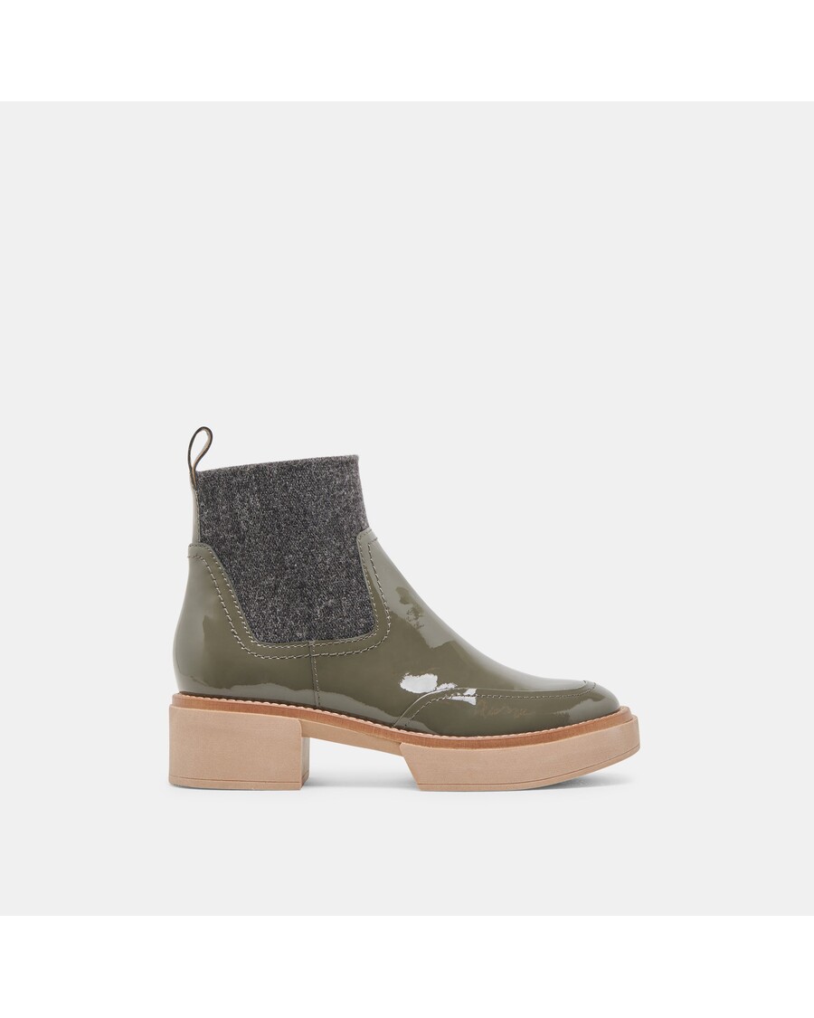 Dolce Vita SALINE H2O BOOTIES DARK OLIVE CRINKLE PATENT