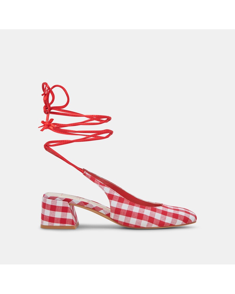 Dolce Vita ELODIE HEELS WHITE RED GINGHAM