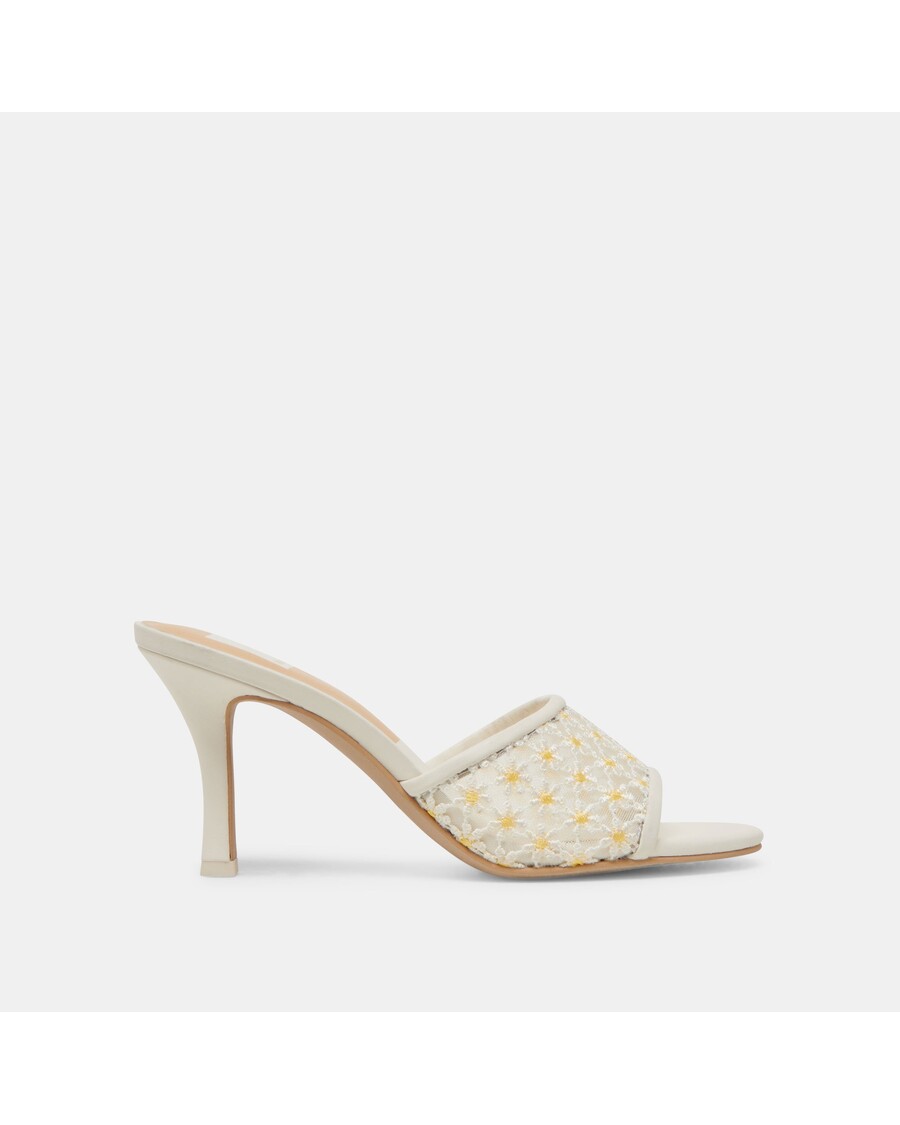 Dolce Vita LAVENA FLORAL HEELS WHITE YELLOW FLORAL MESH