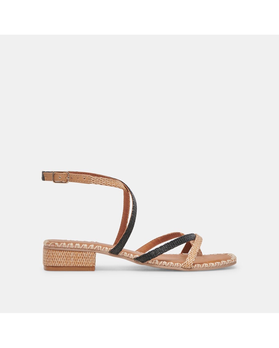 Dolce Vita BRINN SANDALS BLACK NATURAL RAFFIA