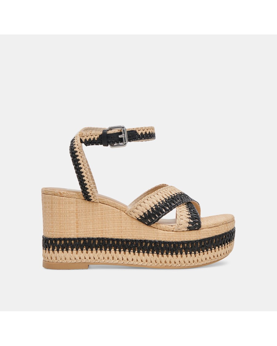 Dolce Vita TULANE WEDGES BLACK NATURAL RAFFIA